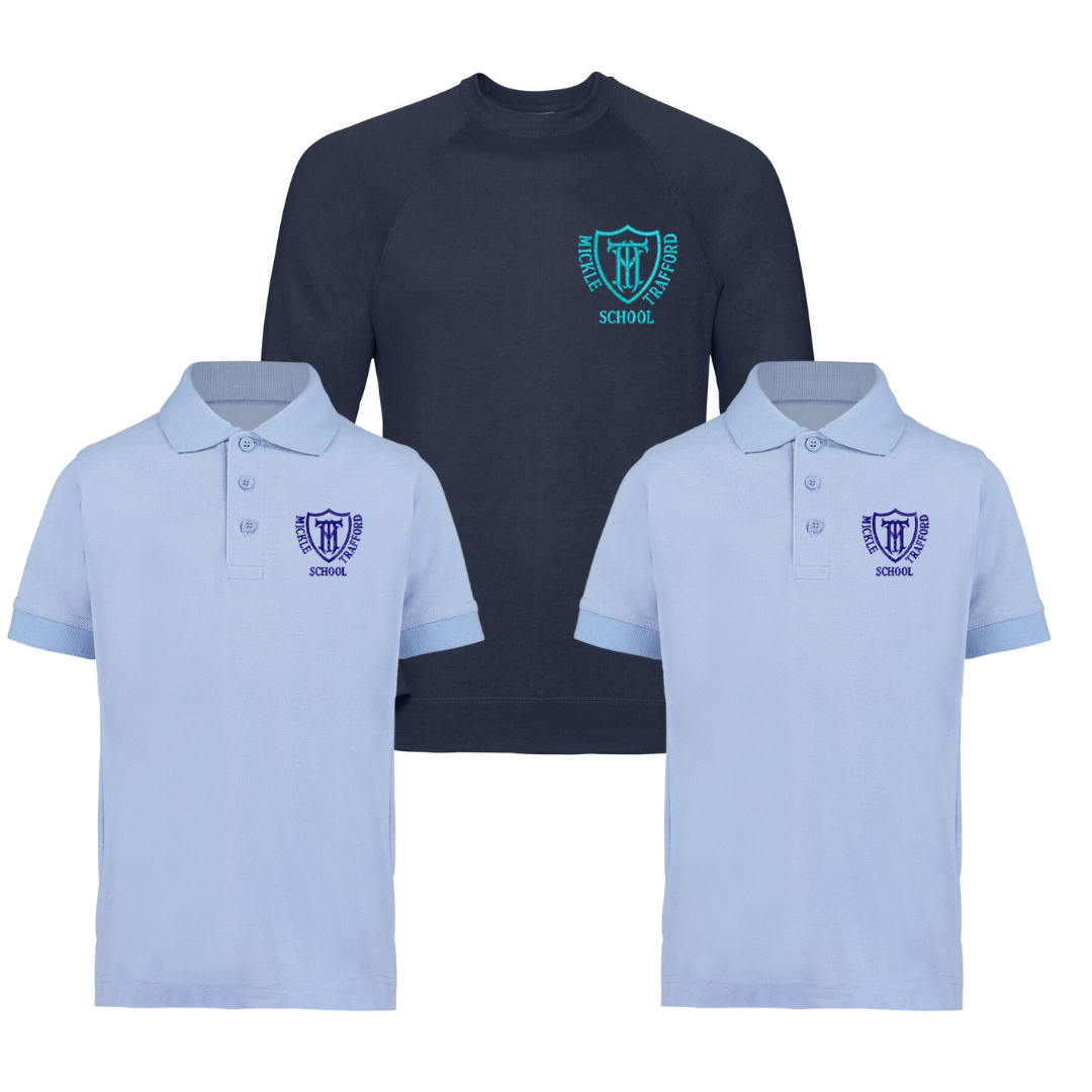 Premium Embroidered Polo & Sweatshirt Bundle - Sky Blue/Navy - Mickle Trafford