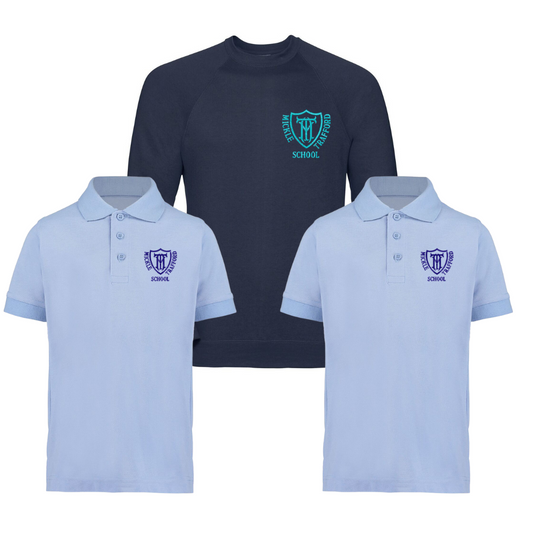 Premium Embroidered Polo & Sweatshirt Bundle - Sky Blue/Navy - Mickle Trafford